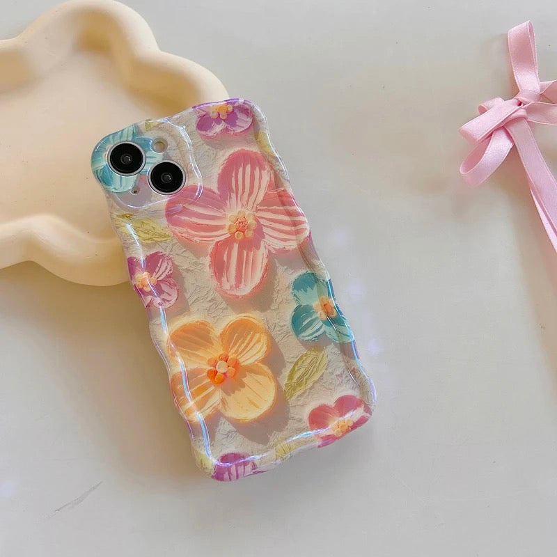 3D Wavy Border Floral Flower Holographic Soft Silicone iPhone Case