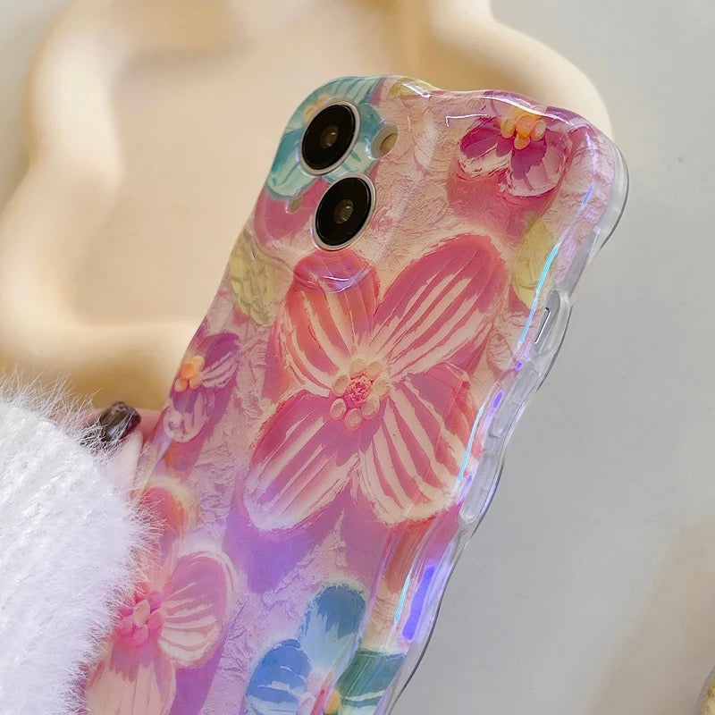 3D Wavy Border Floral Flower Holographic Soft Silicone iPhone Case