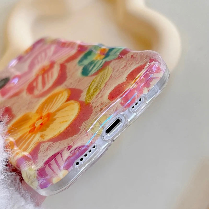 3D Wavy Border Floral Flower Holographic Soft Silicone iPhone Case