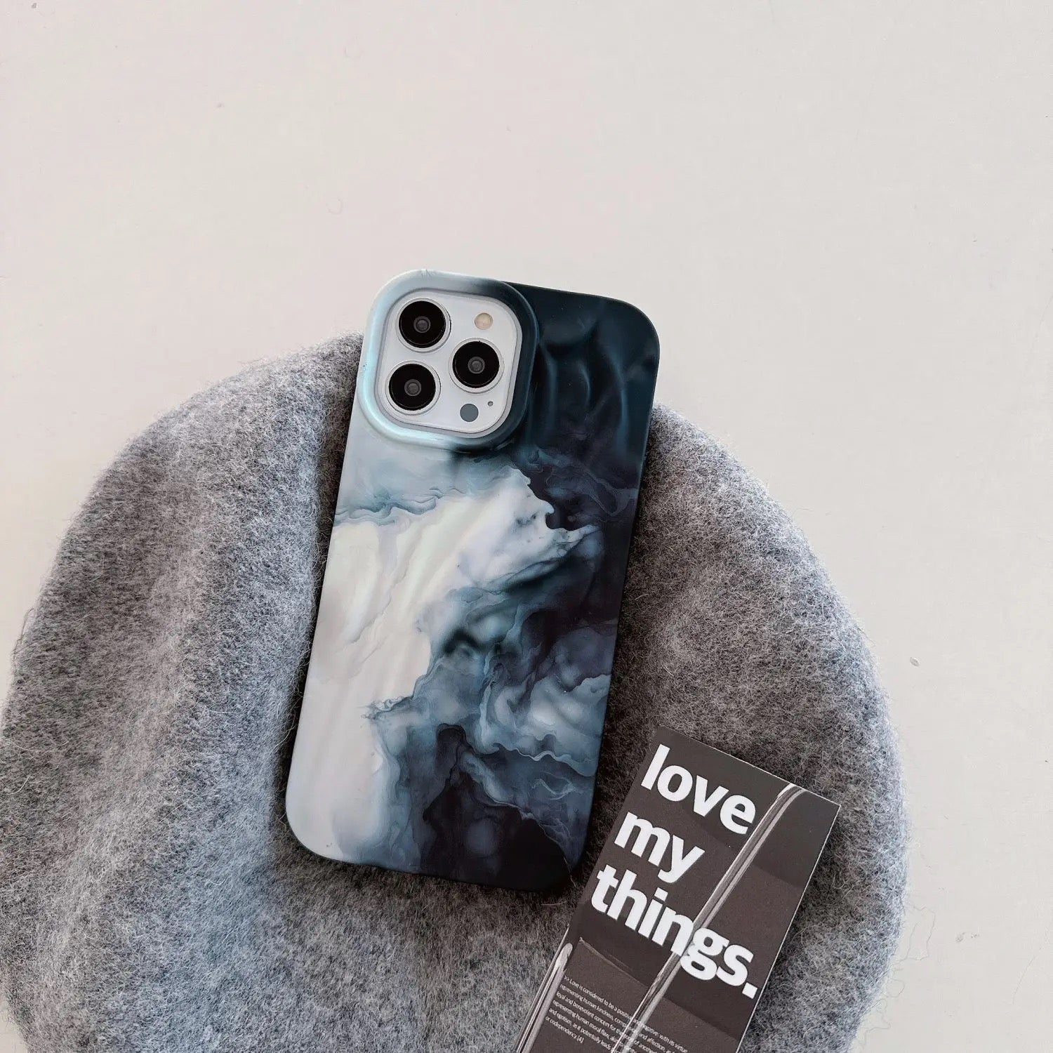 Black White Waves Aesthetic Textured iPhone  Soft Silicone Case