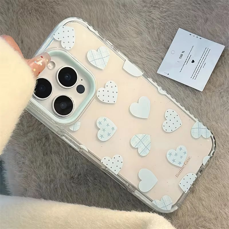 Blue Love Hearts Korean Bumper iPhone Pre-Order Soft Transparent Case