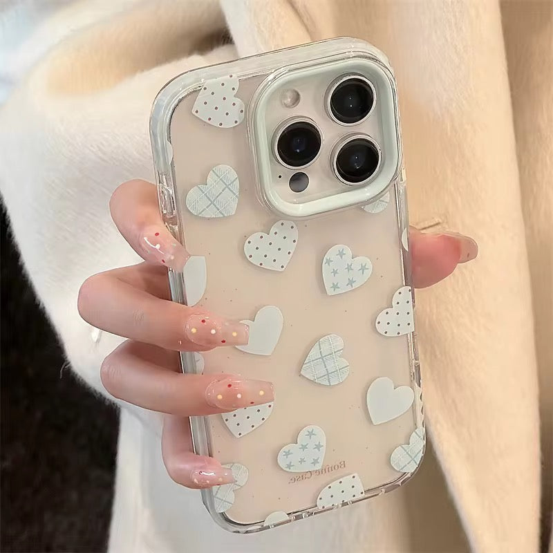 Blue Love Hearts Korean Bumper iPhone Pre-Order Soft Transparent Case