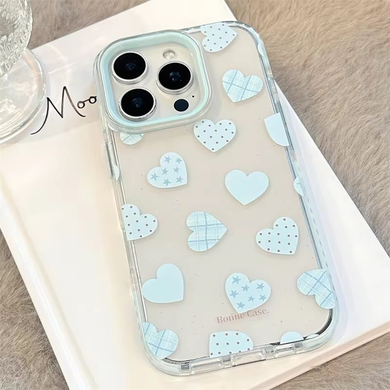 Blue Love Hearts Korean Bumper iPhone Pre-Order Soft Transparent Case