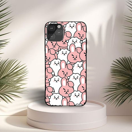 Aesthetic White & Pink Cartoon Custom Glossy Metal Bumper Case