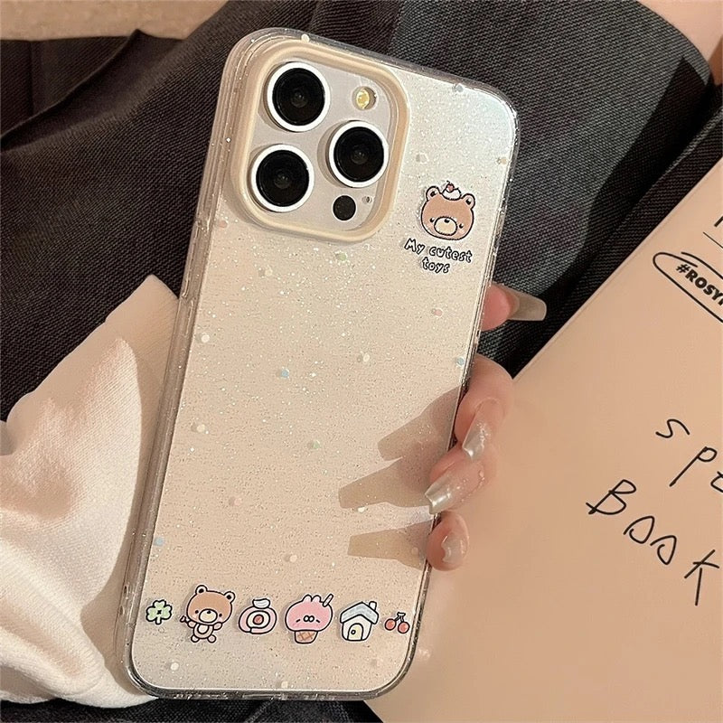 Cute Bling Glitter Transparent Bear Phone Holder iPhone Case