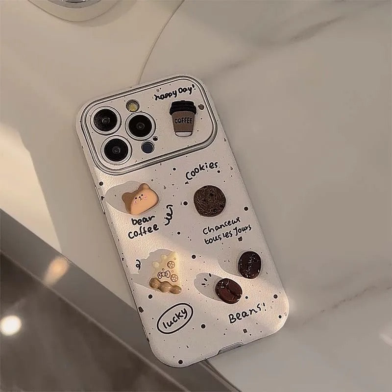 3D Coffee Cookie Pizza Bear Cute iPhone Soft Silicone Case