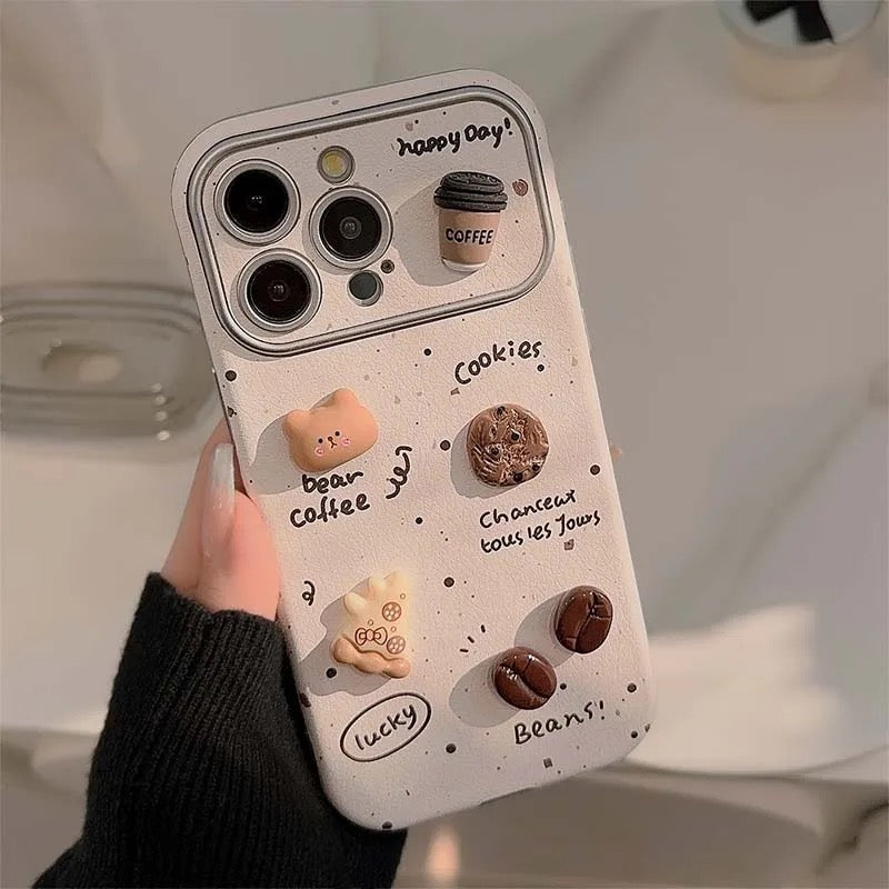 3D Coffee Cookie Pizza Bear Cute iPhone Soft Silicone Case