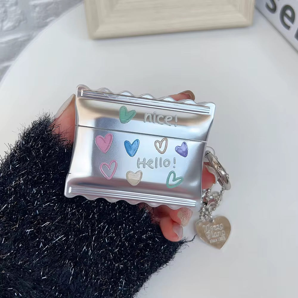 3D Nice Hello Silver Electroplated Airpod Case With Hanging