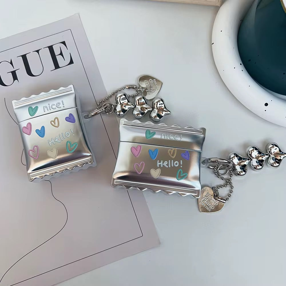 3D Nice Hello Silver Electroplated Airpod Case With Hanging