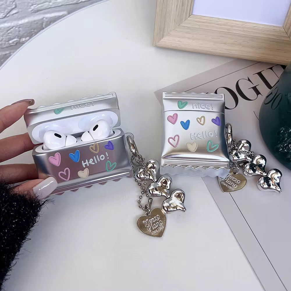 3D Nice Hello Silver Electroplated Airpod Case With Hanging