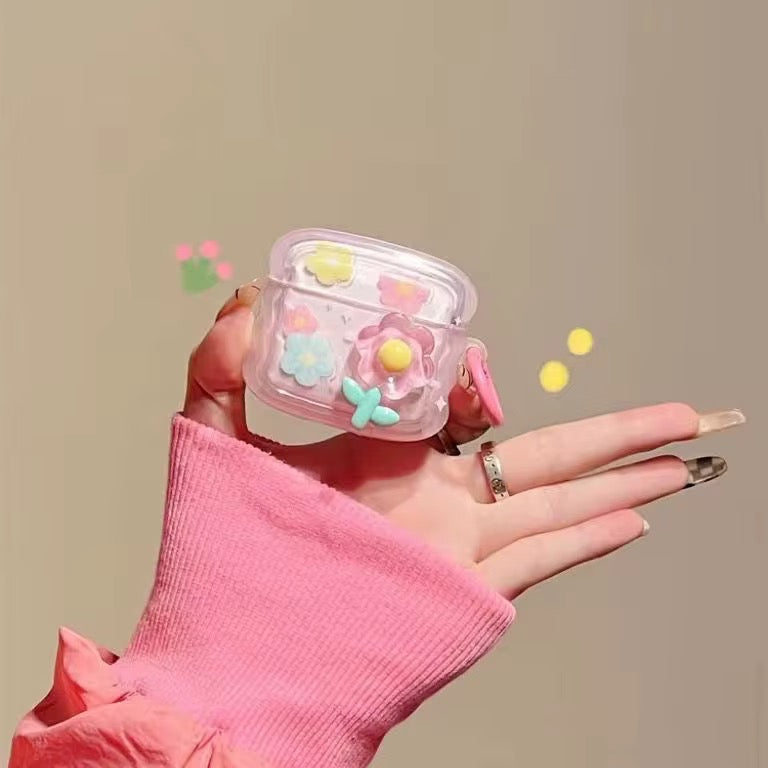 3D Floral Studded Cute Airpod Case With Hanging
