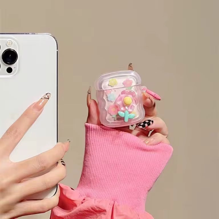 3D Floral Studded Cute Airpod Case With Hanging