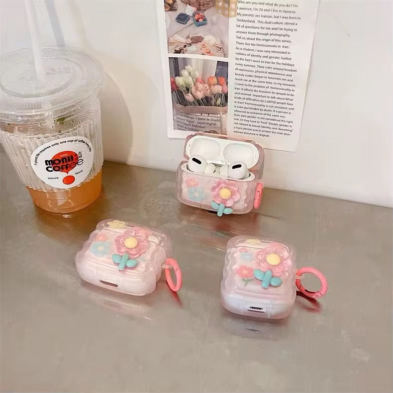3D Floral Studded Cute Airpod Case With Hanging