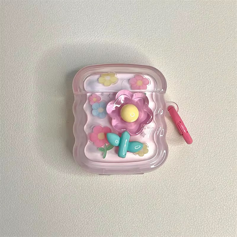 3D Floral Studded Cute Airpod Case With Hanging