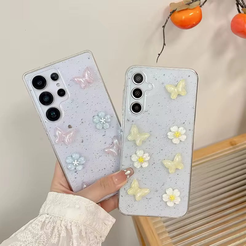 Samsung 3D Cherry Butterfly Flower Crsytal Glitter Transparent Pre-Order Soft Silicone Case