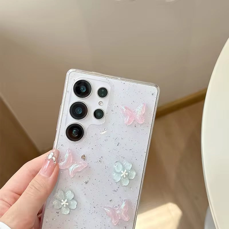Samsung 3D Cherry Butterfly Flower Crsytal Glitter Transparent Pre-Order Soft Silicone Case