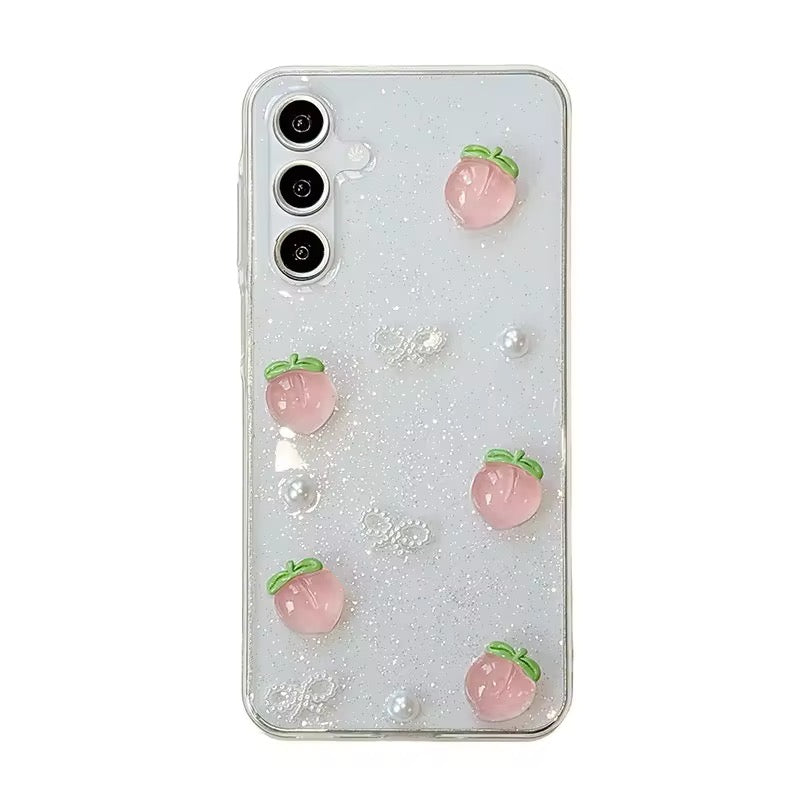 Samsung 3D Cherry Butterfly Flower Crsytal Glitter Transparent Pre-Order Soft Silicone Case