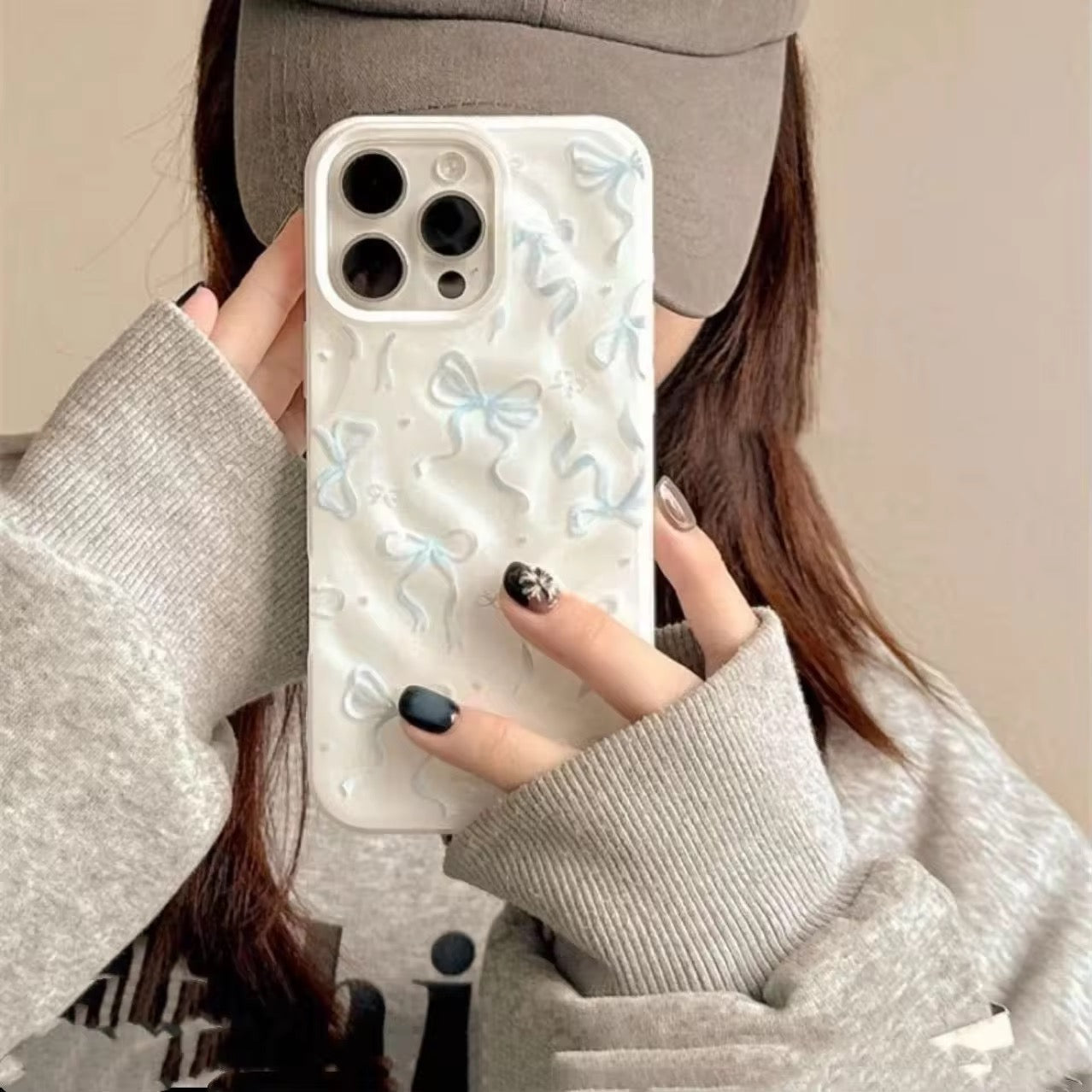 Cute Bow Wrinkle Textured Pre-Order iPhone Silicone Case