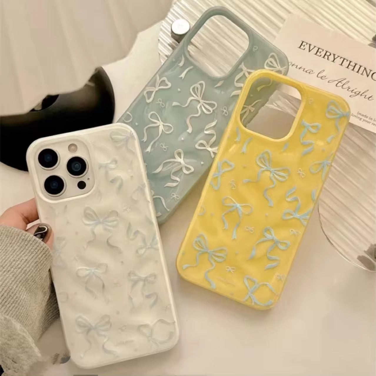 Cute Bow Wrinkle Textured Pre-Order iPhone Silicone Case