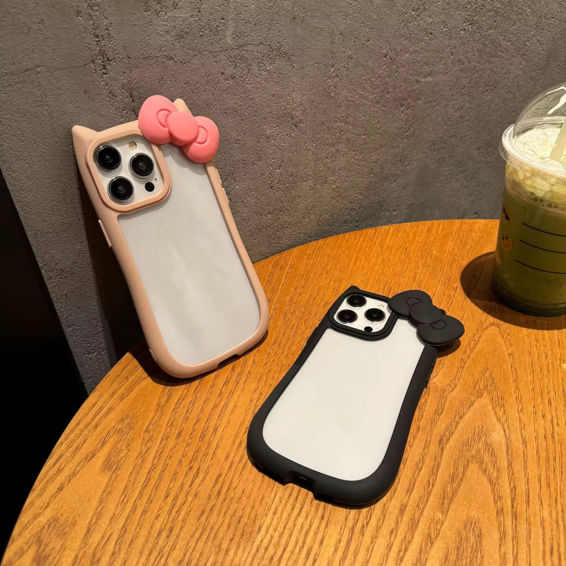 3D Bow Cat Ear Cute Clear Transparent Rubber Bumper iPhone Case