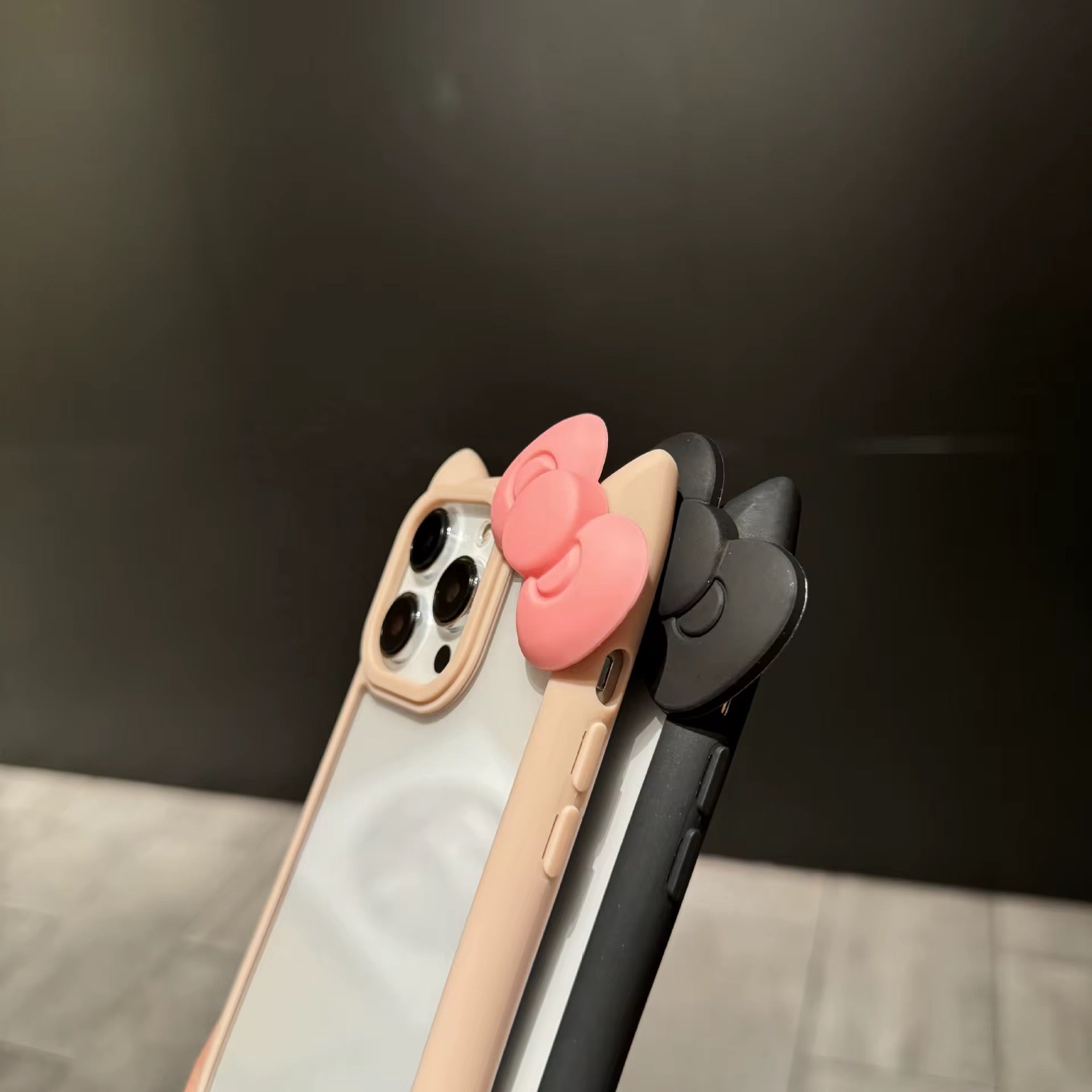 3D Bow Cat Ear Cute Clear Transparent Rubber Bumper iPhone Case