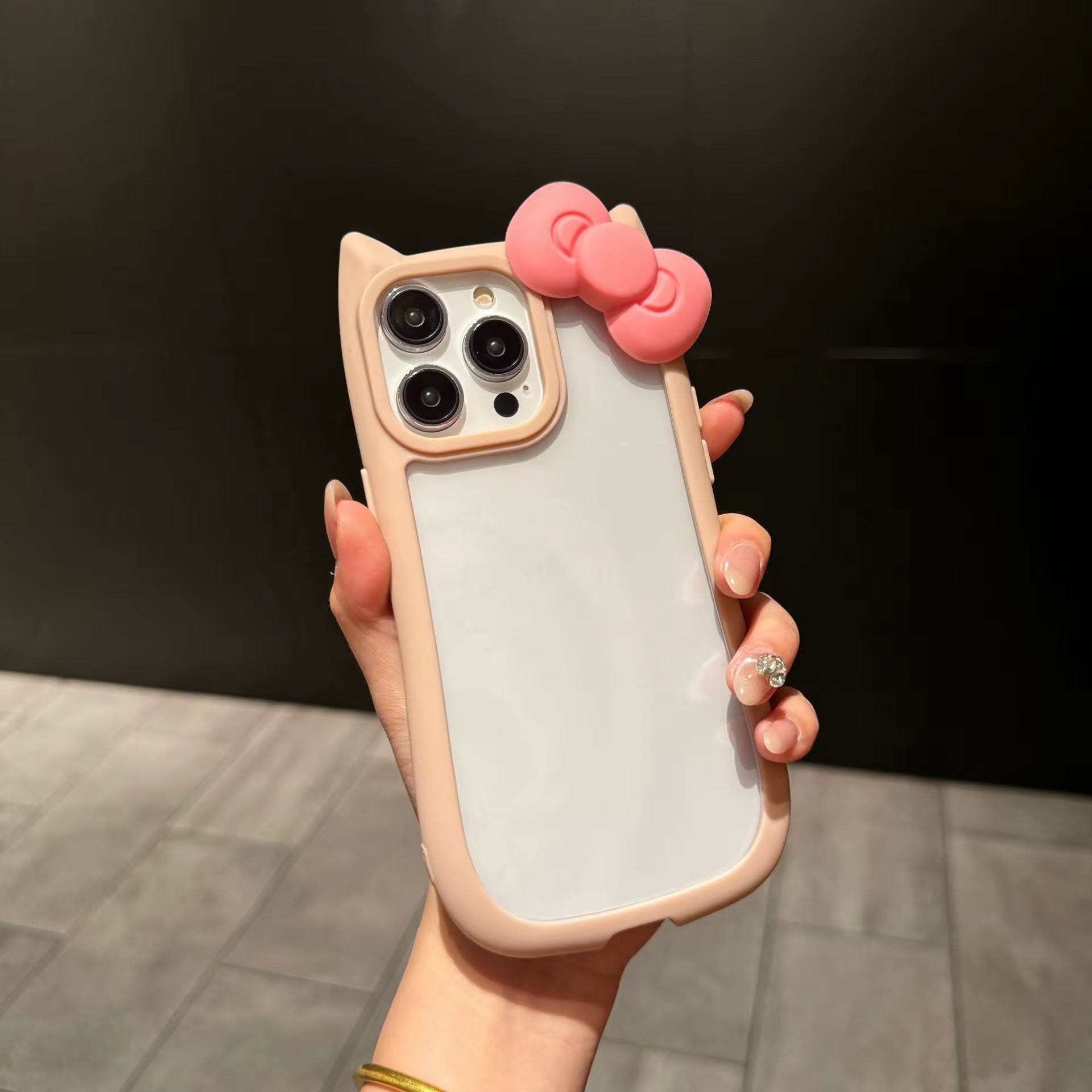 3D Bow Cat Ear Cute Clear Transparent Rubber Bumper iPhone Case