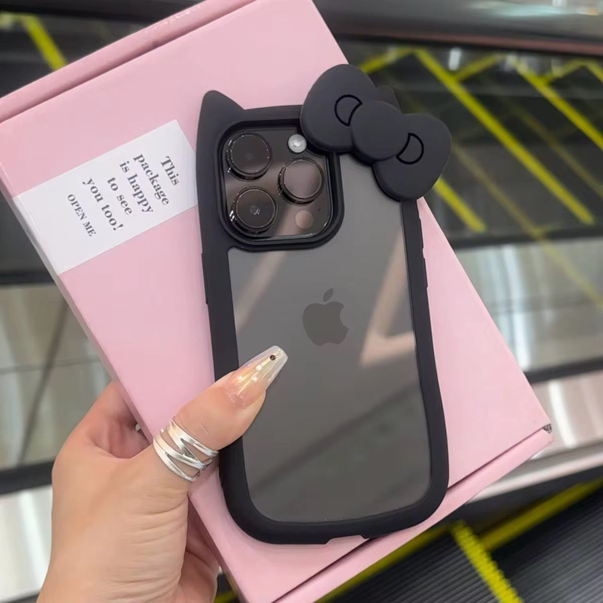 3D Bow Cat Ear Cute Clear Transparent Rubber Bumper iPhone Case