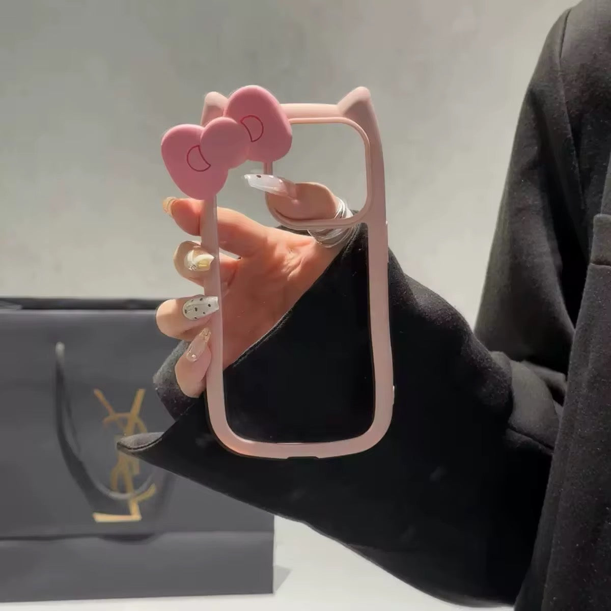 3D Bow Cat Ear Cute Clear Transparent Rubber Bumper iPhone Case