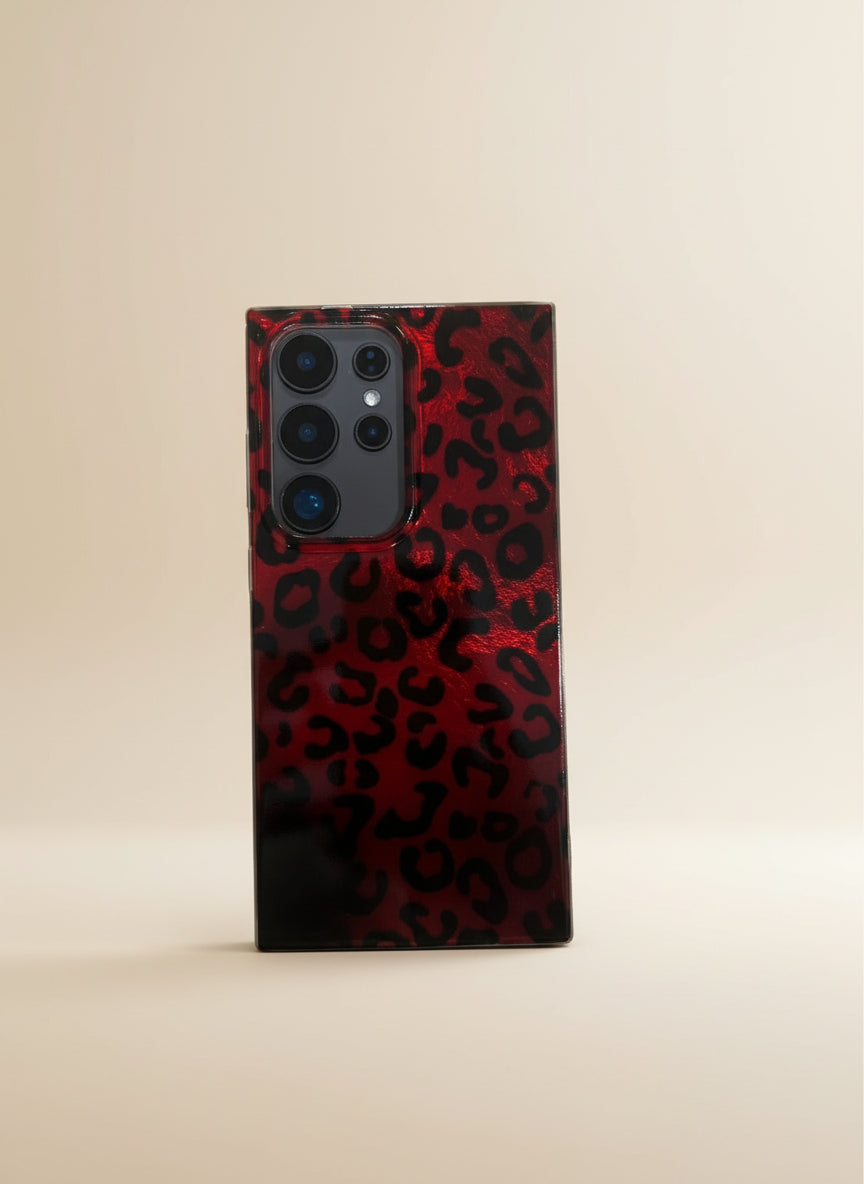 Samsung Red Black Leopard Silver Laser Case