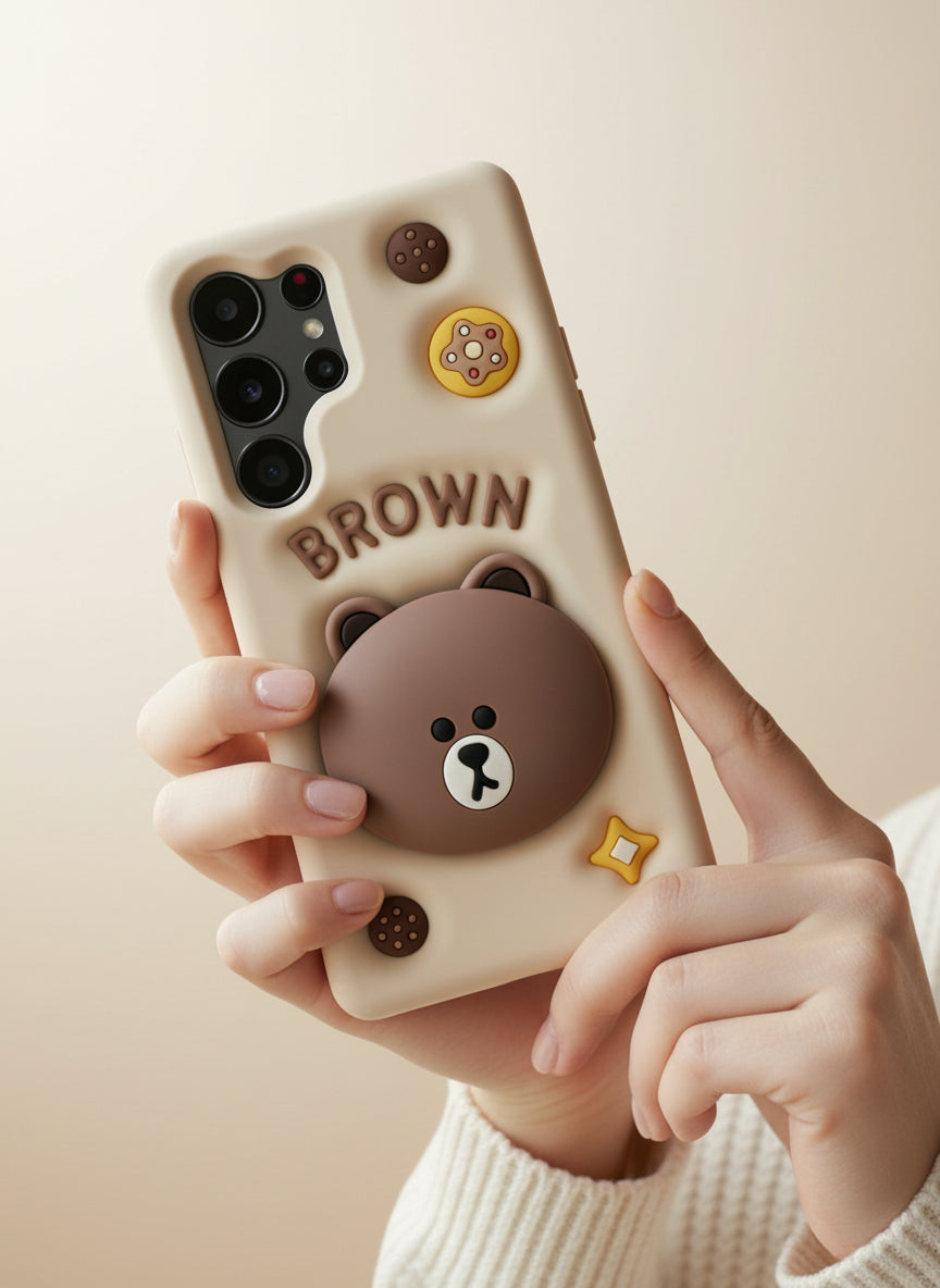 3D Samsung Teddy Bear Phone Holder Stand Rubber Silicone Case