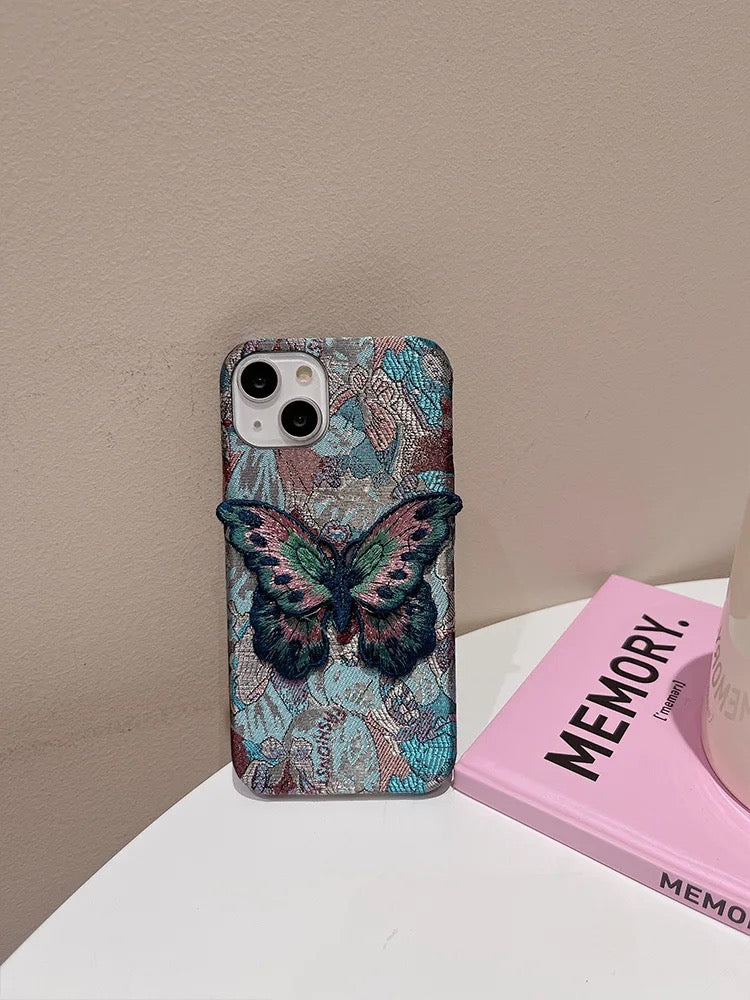 Embroidery Butterfly Velvet Fabric iPhone Case