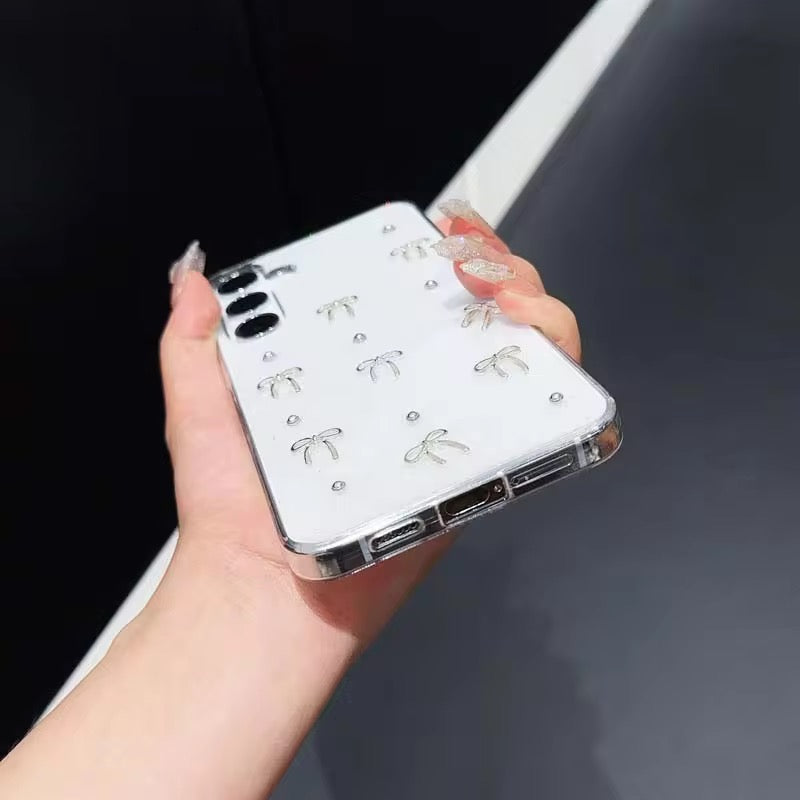 Samsung 3D Glitter Silver Bow Transparent S series Case