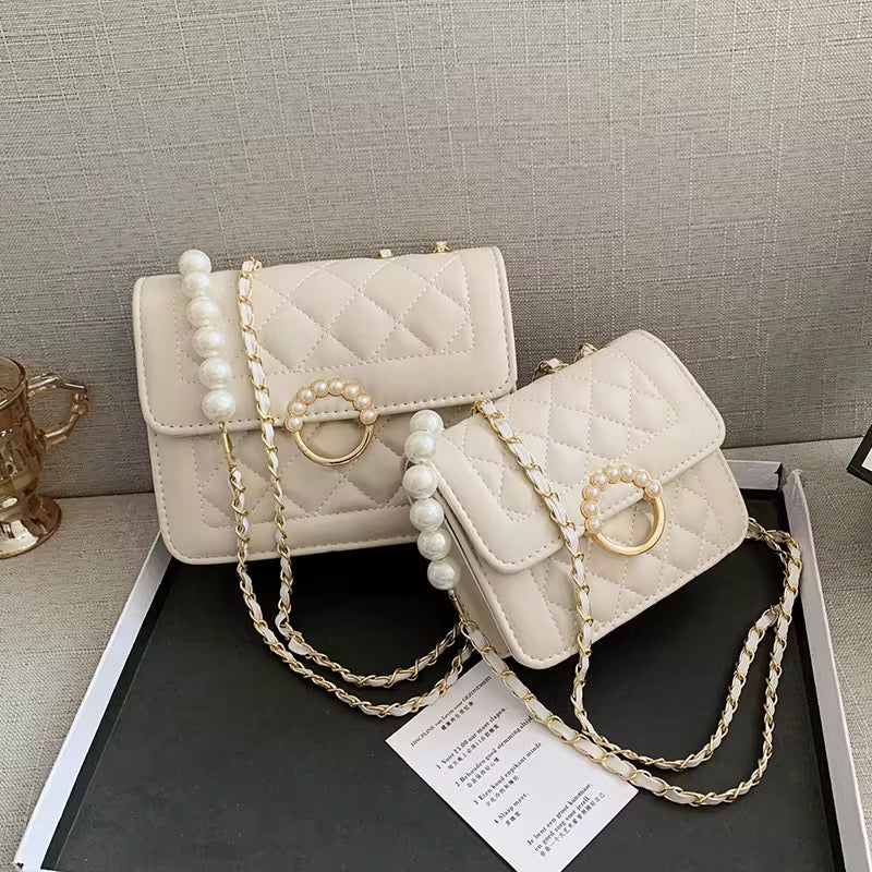 Luxe Pearl Quilted Crossbody Bag