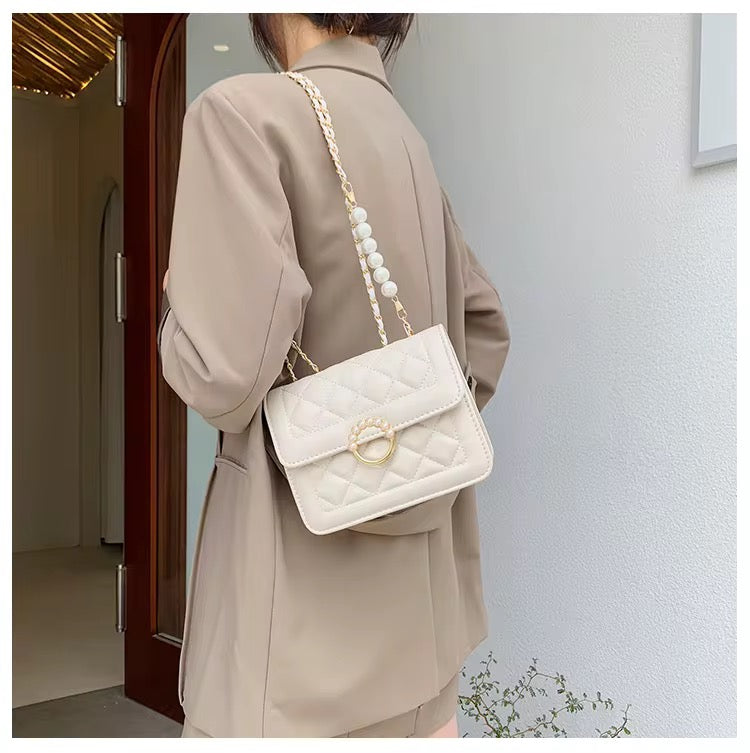 Luxe Pearl Quilted Crossbody Bag