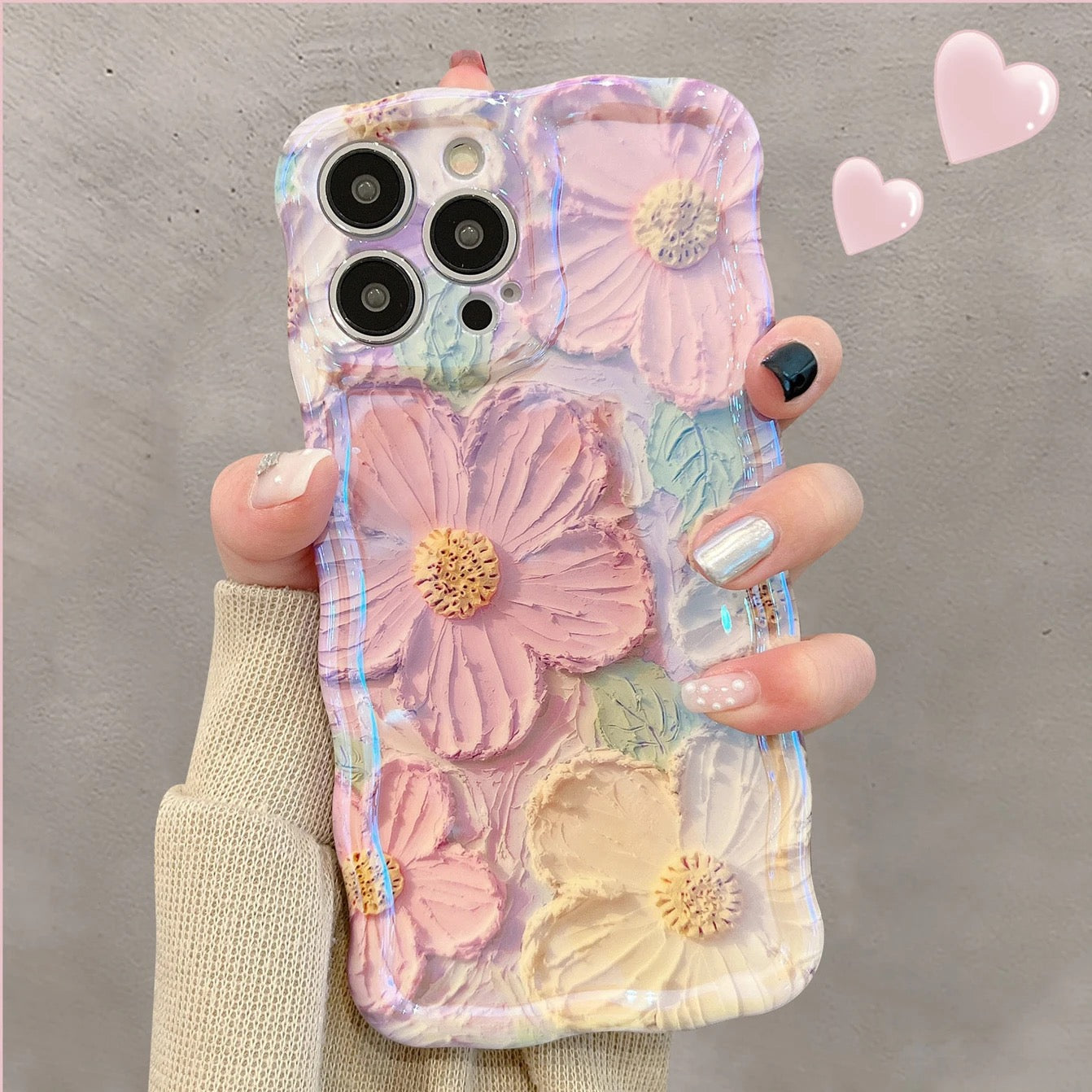 Purple Cute Floral Flowers Holographic iPhone Soft Silicone Case