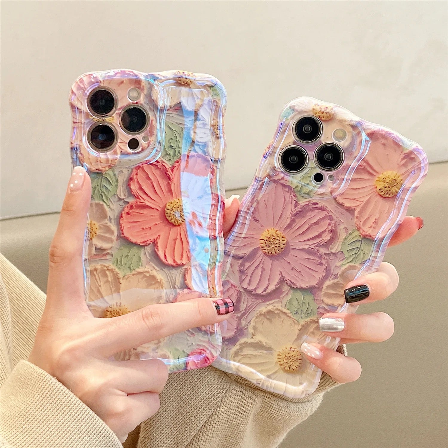 Purple Cute Floral Flowers Holographic iPhone Soft Silicone Case