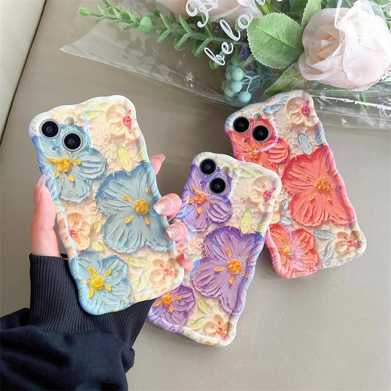 Blue Purple Laser Floral Flowers Holographic iPhone Soft Silicone Case