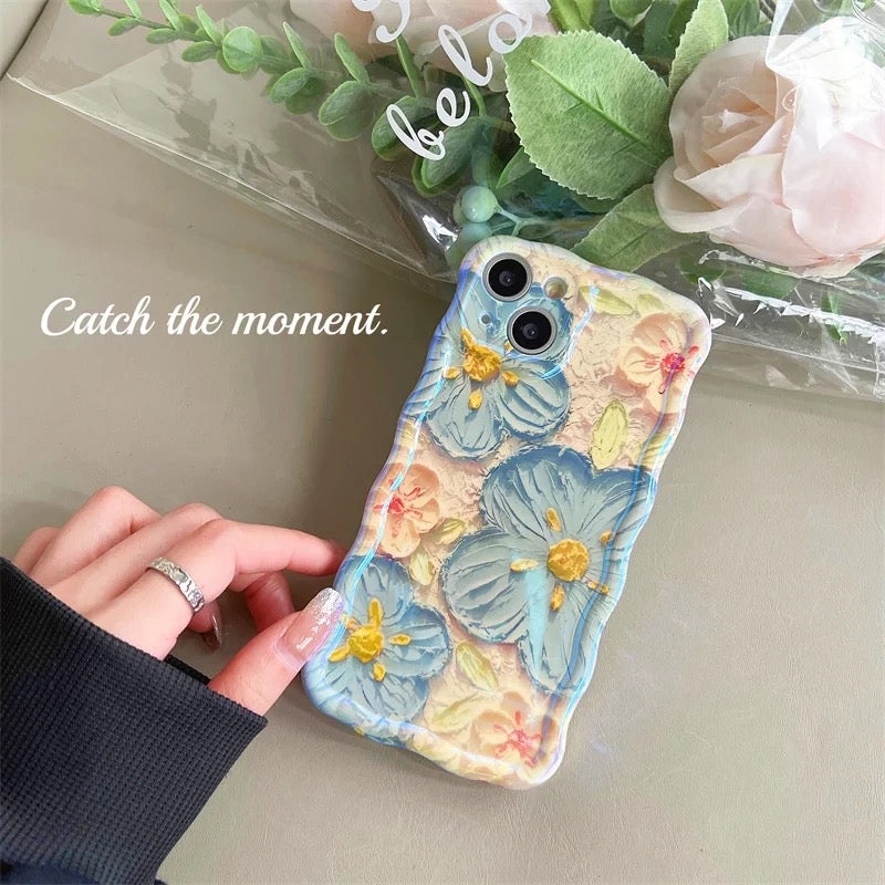 Blue Purple Laser Floral Flowers Holographic iPhone Soft Silicone Case