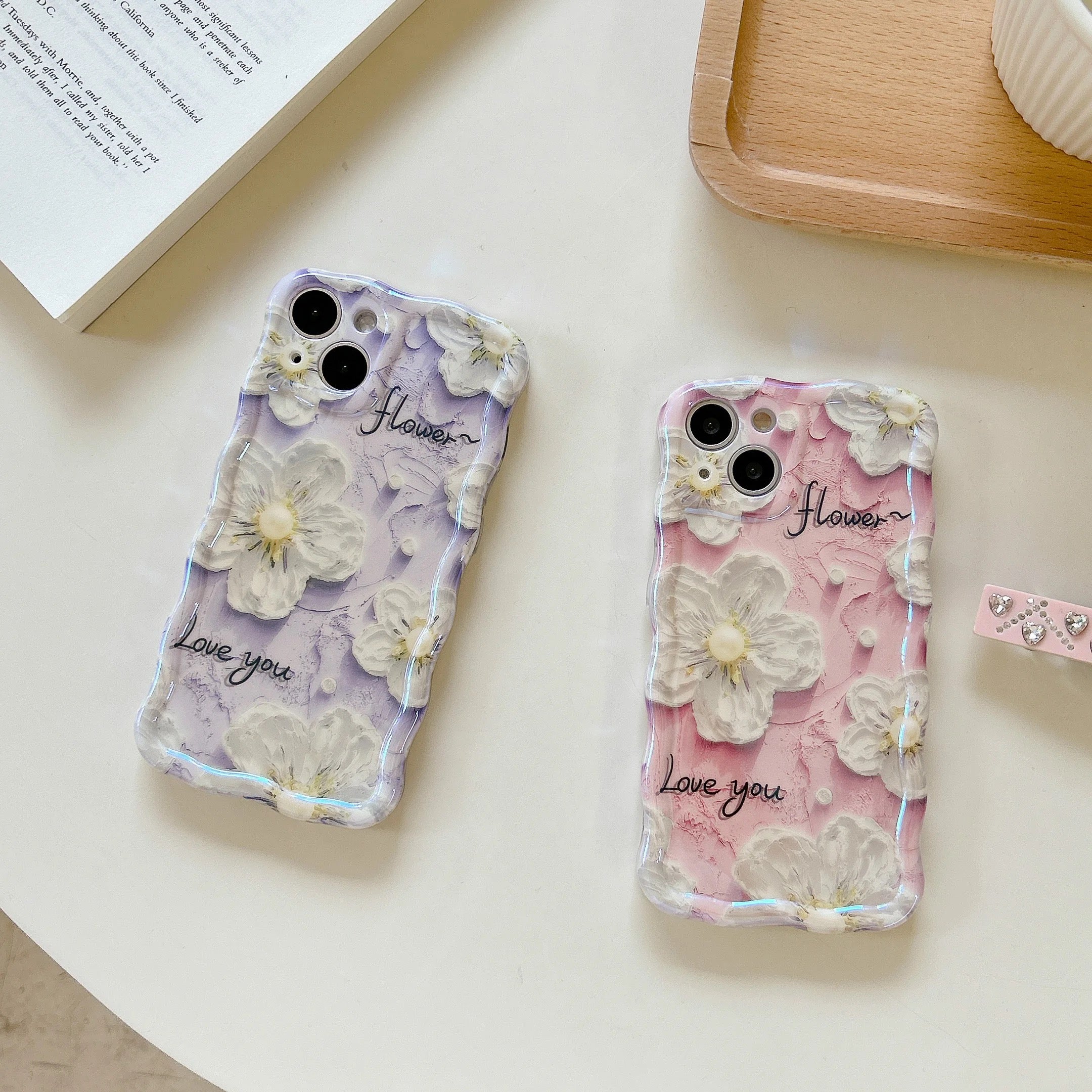 Purple White Daisy Floral Flowers Holographic iPhone Soft Silicone Case