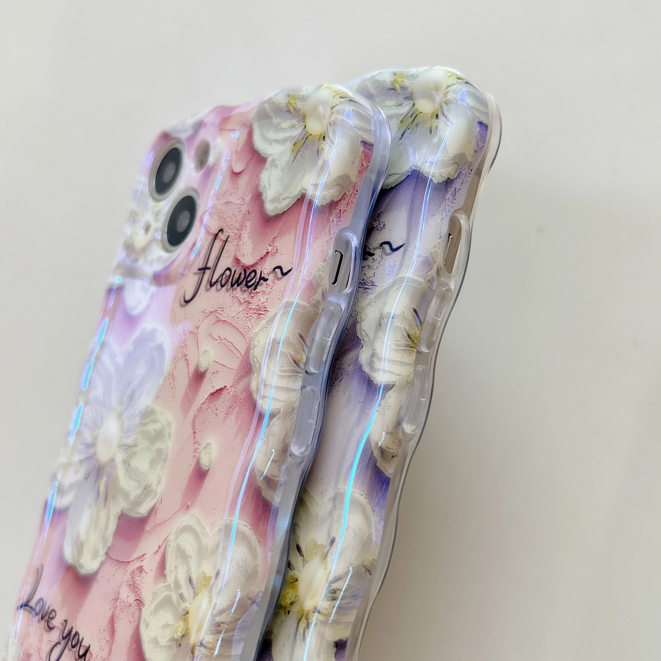 Purple White Daisy Floral Flowers Holographic iPhone Soft Silicone Case