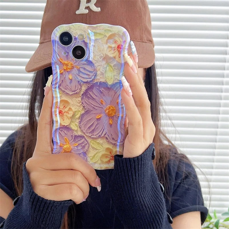 Blue Purple Laser Floral Flowers Holographic iPhone Soft Silicone Case