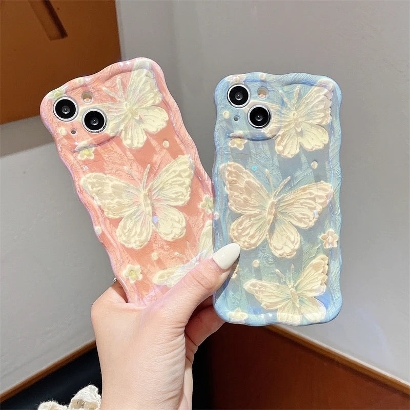 White Butterfly On Blue Laser Holographic iPhone Soft Silicone Case