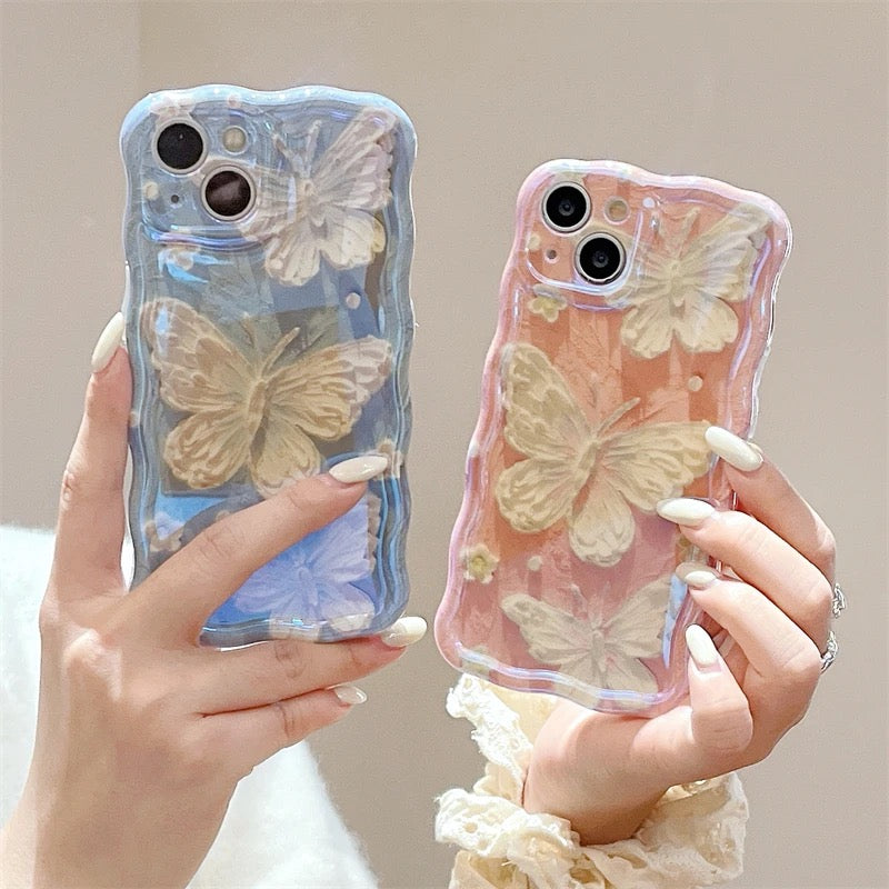 White Butterfly On Blue Laser Holographic iPhone Soft Silicone Case