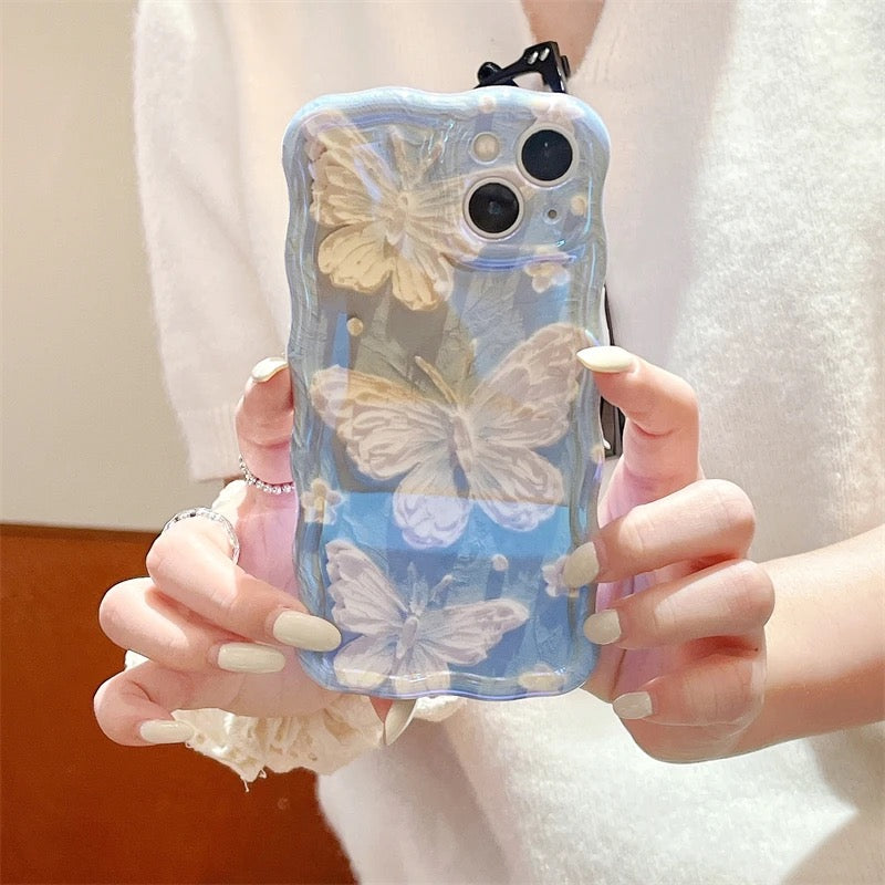 White Butterfly On Blue Laser Holographic iPhone Soft Silicone Case