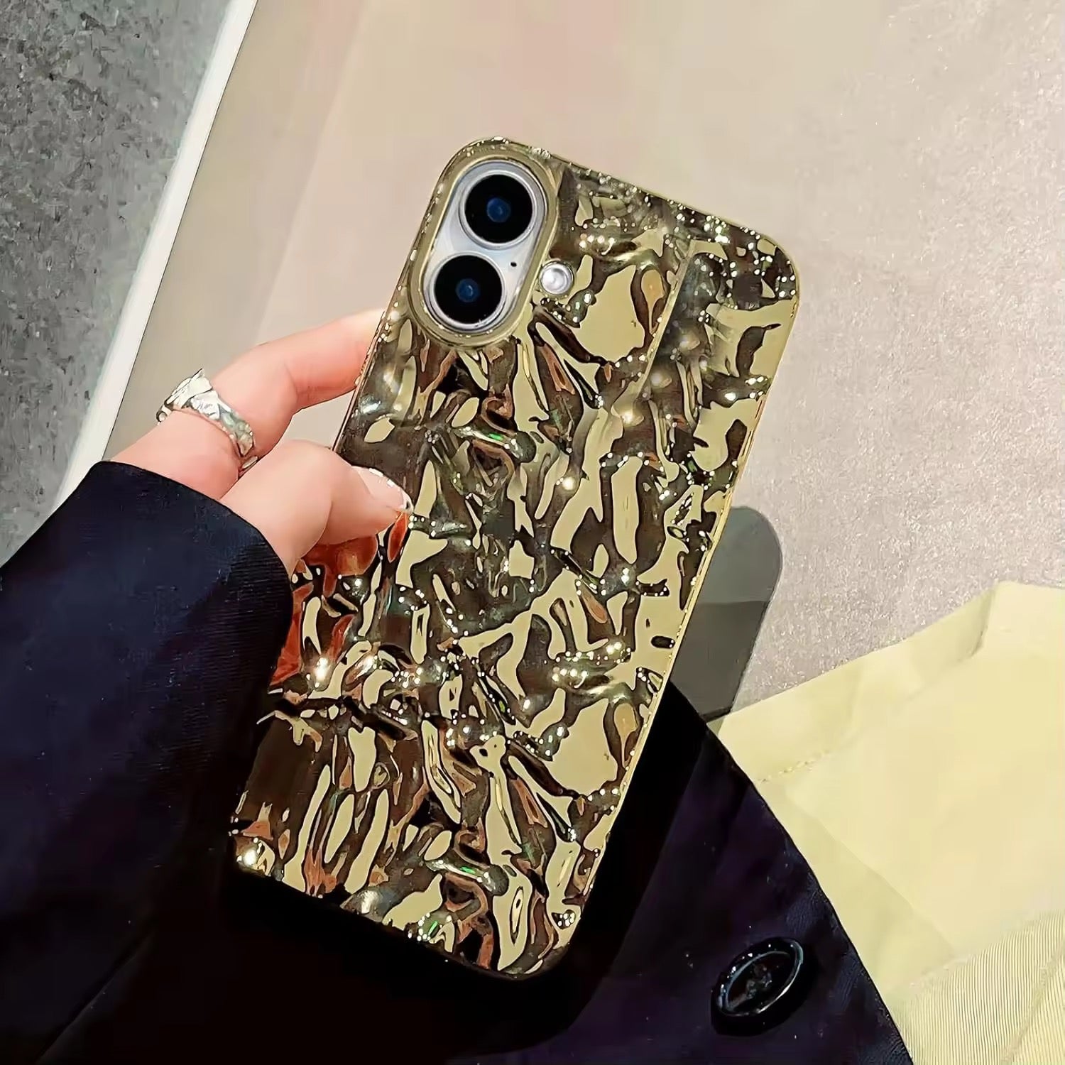 Wrinkle Golden Textured Glossy iPhone Soft Silicone Case