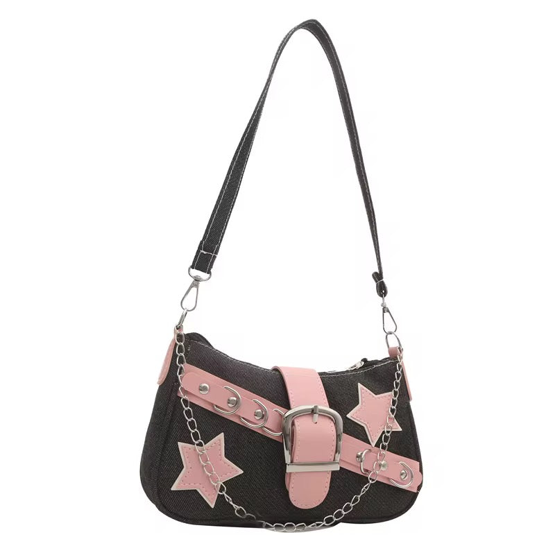Starry Chic Denim Shoulder Bag