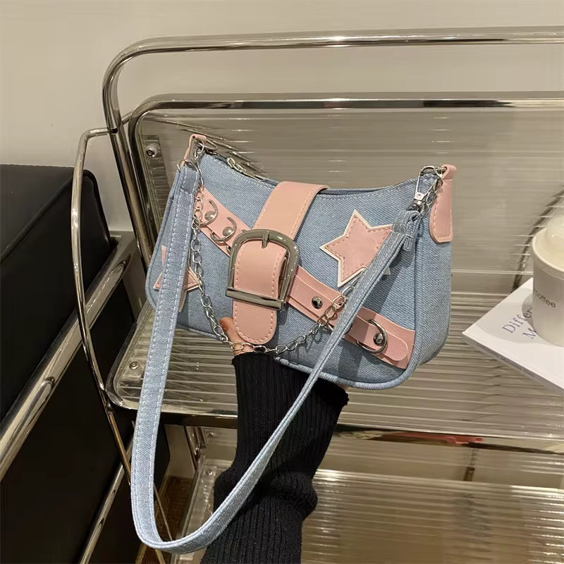 Starry Chic Denim Shoulder Bag