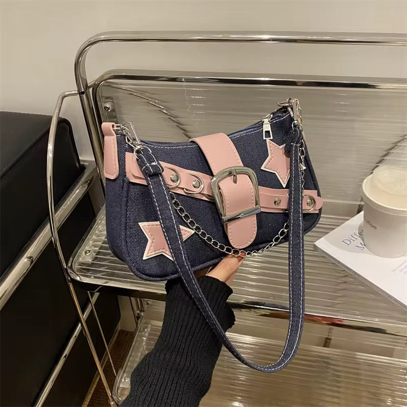 Starry Chic Denim Shoulder Bag