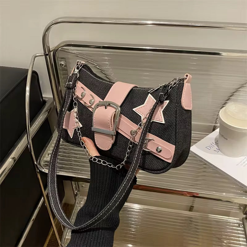 Starry Chic Denim Shoulder Bag