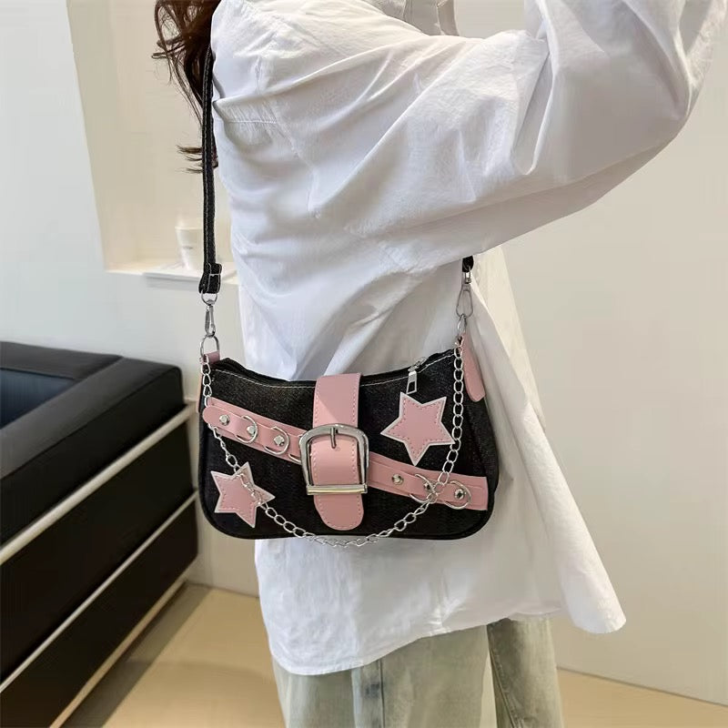 Starry Chic Denim Shoulder Bag